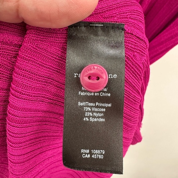 RAG & BONE ESME Woman pink ribbed stretch button collared polo midi shirtdress M - Picture 6 of 12